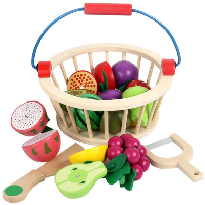 Childrens wooden pretend play house toys magnetic cut fruits vegetables basket game baby toys kitchen educational toy food set