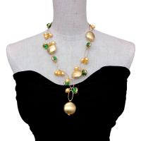 Y·YING Cultured Golden Color Rice Pearl Green Murano Glass Gold Plated Brushed Coin Shape Necklace Y-drop Necklace Jewelry Femme