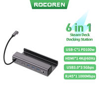 Rocoren Steam Deck Docking Station 6 in 1 Steam Deck Dock with HDMI 2 0 4K 60Hz Gigabit Ethernet 3 USB 3 0 and PD 100W Full Speed Charging USB C Port Compatible with Steam Deck