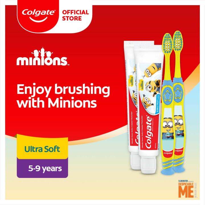 Colgate Kids Minion Toothbrush + Toothpaste 5-9 Years (Ultra Soft ...