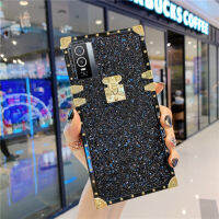 เคสโทรศัพท์แฟชั่นสำหรับ Vivo Y76 5G,เคสกรอบสี่เหลี่ยมตอกหมุดแวววาวหรูหรากันตกสำหรับเด็กผู้หญิง