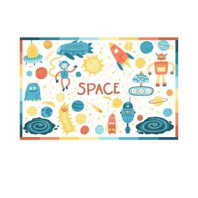 Cartoon Space Childrens Bedroom Rug Cute Planet Rocket Kids Bedside Mat Washable Carpet Christmas Gift Rug For Girl Boys Mat