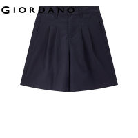 GIORDANO ผู้หญิง กางเกงขาสั้นลำลองบางเอวกึ่งยางยืดผ้าฝ้ายทอป่านธรรมชาติจับจีบ Free Shipping 05403301TH