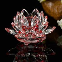 red 80 Mm Feng Shui Quartz Crystal Lotus Flower Crafts Glass Paperweight Ornaments Figurines Home Wedding Party Decor Gifts Souvenir