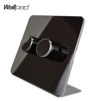 Wallpad Black Nickel 2 Gang 2 Way Double LED Light Dimmer Switch Push On Off Stainless Steel Panel Metal Button Power Points  Switches Savers