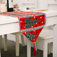 180x35cm Christma Table Runner Fabric Elk Christmas Tree Pattern Dining Table Runner Ornament Festive Decorative New Years Gift