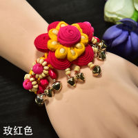 กำไลข้อมือกำไลข้อมือทอผ้าด้ายฝ้ายสีสันสดใสสไตล์ชนเผ่าที่มีลวดลายสีตัดกันแปลกใหม่กำไลข้อเท้าสำหรับผู้หญิง