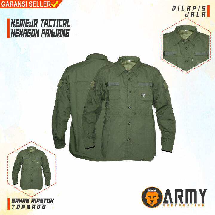 kemeja tactical hexagon hijau army | Lazada Indonesia