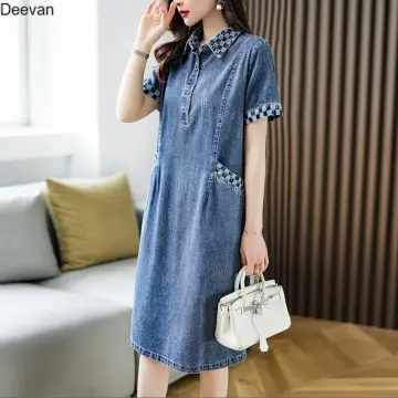 PKOGF Women Oversized Jeans Dress Casual Loose Plus Size Maternity Dress  Denim Dress Long Style All-match Retro Sleeveless V-neck Strap Dress