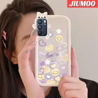 เคส JIUMOO สำหรับ OPPO Reno 6 5G Reno 6 Pro 5G เคส Reno 6Z 5G ลายรักรูปโบว์น๊อตทนต่อการขัดถูเคสโทรศัพท์โปร่งใสฝาครอบป้องกันเลนส์กล้องถ่ายรูปป้องกันการตกหล่น TPU