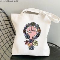 【ACD】   Women Shopper Bag Feminist Flower Girl Power Bag Harajuku Shopping Canvas Shopper Bag Girl Handbag Tote Shoulder Lady Bag