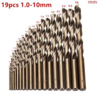 19pc 1mm-10mm HSS-Co M35 Cobalt Straight Shank Twist Drill Bit Power Tools Accessories for Metal Stainless Steel Drilling