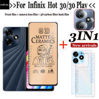 3IN1For Infinix ฟิล์มกระจกกันความร้อนอย่างเต็มที่ผิวด้าน30/ Infinix Hot 30 Play ชนิดเคลือบเพื่อความอ่อนโยน + สติ๊กเกอร์สกีนด้านหลังเลนส์กล้องถ่ายรูป + แผ่นฟิล์มด้านหลังคาร์บอนไฟเบอร์