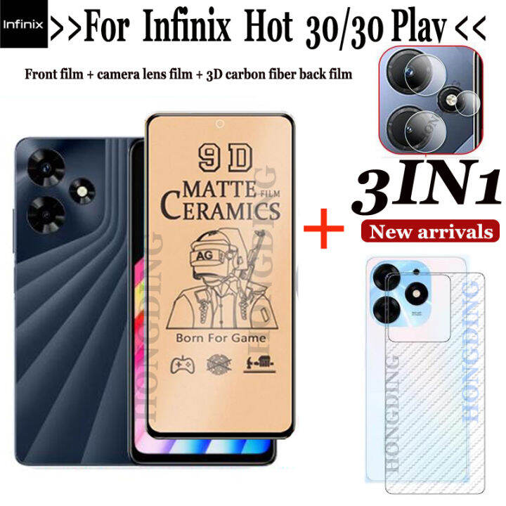 3in1for-infinix-ฟิล์มกระจกกันความร้อนอย่างเต็มที่ผิวด้าน30-infinix-hot-30-play-ชนิดเคลือบเพื่อความอ่อนโยน-สติ๊กเกอร์สกีนด้านหลังเลนส์กล้องถ่ายรูป-แผ่นฟิล์มด้านหลังคาร์บอนไฟเบอร์