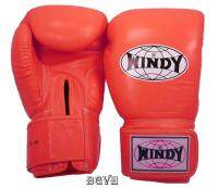 นวมซ้อมมวยไทย วินดี้สปอร์ต ทำจากหนังแท้ เมจิกเทป สีส้ม Windy Boxing Gloves 8,10,12,14,16 oz Orange Genuine Leather Sparring MuayThai MMA K1