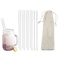 ۞ High Borosilicate Reusable Drinking Straw Eco Friendly Glass Straw for Bubble Tea Smoothies Bar Accessories Straw with Brush Bag