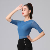 Summer 6 Color Fashion Women Latin Top Training Cloths Female y Mesh Short Sleeve Dance Practice Clothe Modern Ballroom Dance