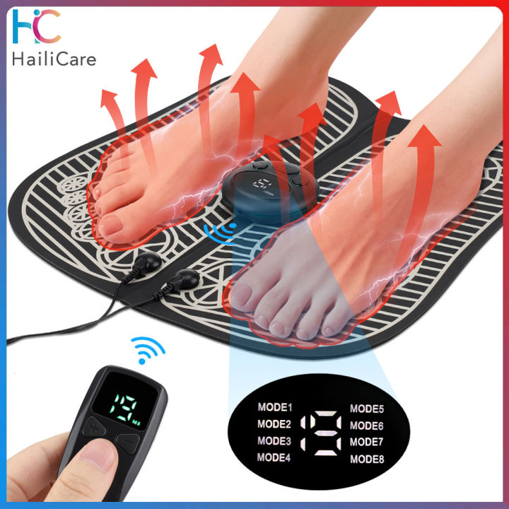 Hailicare Ems Foot Massager Pad Electric Heating Feet Mat With Remote Control Foldable Portable 