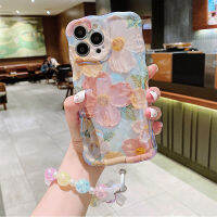 เคสโทรศัพท์ลายดอกไม้สำหรับเด็กผู้หญิงพร้อมสร้อยข้อมือสำหรับ Iphone 11 12 13 14 Pro Max กรอบซิลิโคนนิ่มกันกระแทก