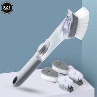 【CC】∈✺  2In1 Handle Cleaning with Removable Sponge Dispenser Dishwashing Tools