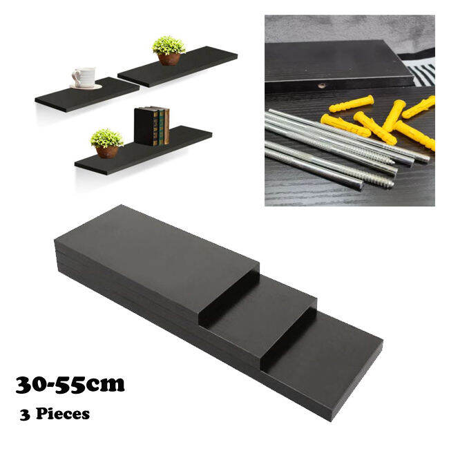 WOOD001(BLACK) 3 Layers Wall Mounted Wall Shelf Assorted Sizes