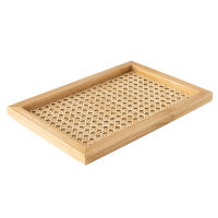 Home Nordic Rattan Woven Tray Wooden Handmade Ins Wind Rectangular Geometric Ornament Key Storage Tray