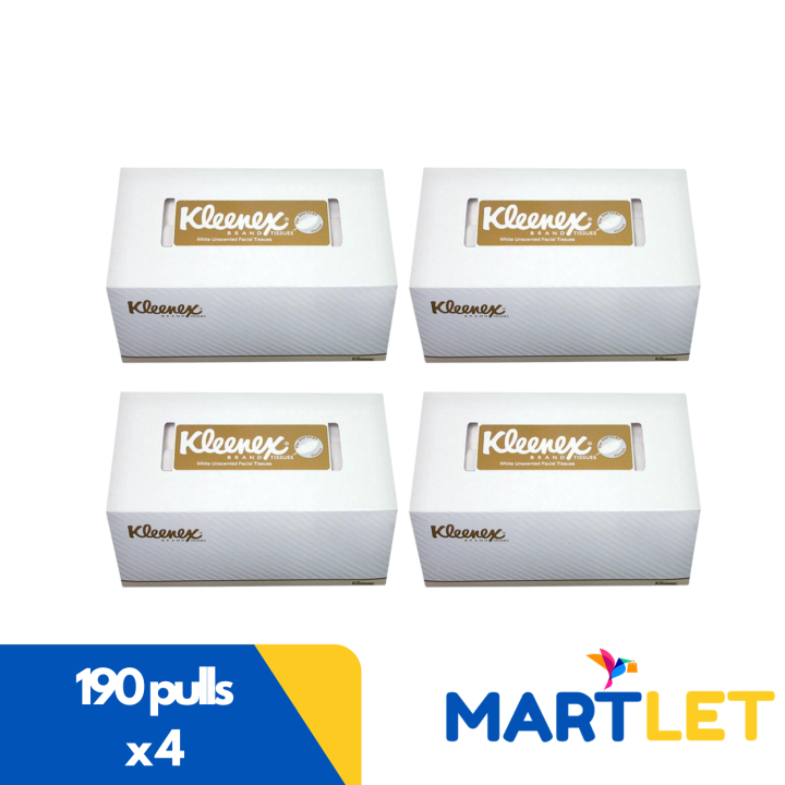 Kleenex White Facial Tissue Unscented, 190 pulls set of 4 Lazada PH