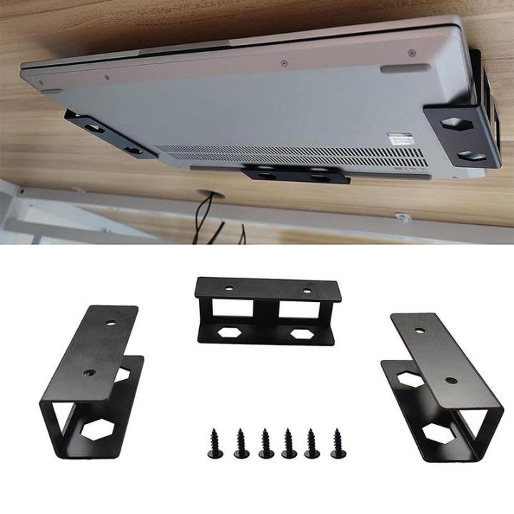 black-silver-under-desk-laptop-storage-holder-mount-bracket-with-screw-space-saving-under-table-notebook-organizer-support-stand-laptop-stands