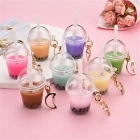 Funny Boba Tea Cup Keychain Straw Mini Milk Bottle Keyring Cute Bag Purse Ornaments Car Trinket Key Ring Pendant Accessorie Key Chains