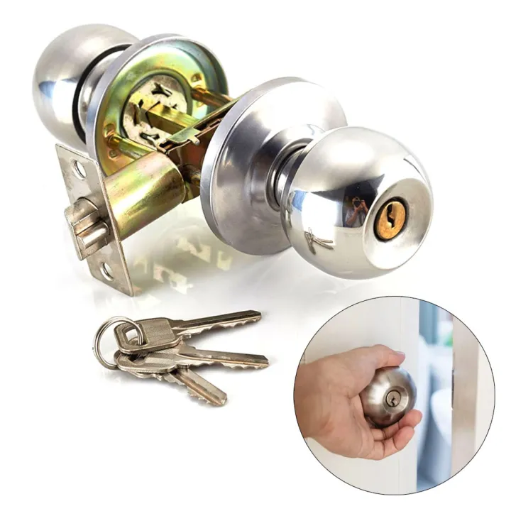 DOOR KNOB W/3KEYS002 Stainless Steel Round Ball Door Knobs Handle