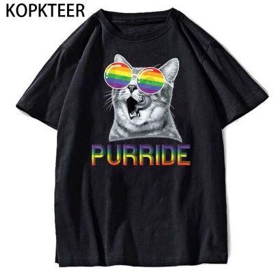 Funny Cat Gay Pride Rainbow Sunglasses Tshirt Men Summer T Shirt Men Summer Harajuku Cartoon Funny Mens Tshirt Graphic T Shirt 3XL-4XL-5XL-6XL