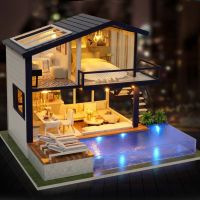 DIY Miniature Wooden Villa พร้อมสระว่ายน้ำประกอบชุดโมเดลบ้านตุ๊กตา826