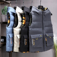 Mens Warm Vest Double-sided Sleeveless Jacket  Winter Camouflage Hood pocket Insulated Waistcoat Plus Size Autumn Male Vest