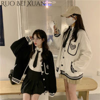 Ruo Bei Xuan เสื้อสเวตเชิ้ตคาร์ดิแกนญี่ปุ่นผู้หญิงฤดูใบไม้ร่วงและฤดูหนาวอินเทรนด์แจ็คเก็ตปักลาย