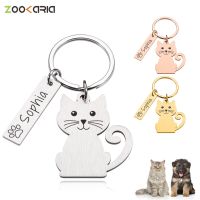 Personalized Pet Cats Dogs Id Tag Engraved Collar Accessories New Puppy Kitten Tags Custom Free Engraving Cartoon Cat Keychain