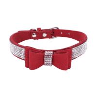 Dog For Cat Collar With Bow- Tie Adjustable For Rhinestone Necklace Double-Layer Microfiber- Puppy Bling Crytal Collars