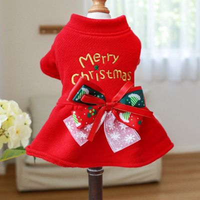 Winter Merry Christmas Pet Dress Durable Warm Skirt For Small Dog New Fashion Puppy Clothes Family Holiday Party Pet Supplies Dresses