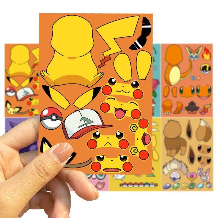 32sheets-children-diy-puzzle-sticker-pokemon-face-funny-anime-pikachu-assemble-stickers-kids-toys-boys-girls-gifts