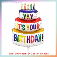 Senia Happy Birthday cake ลูกโป่งขนาดใหญ่3ชั้นสีเทียนเค้กบอลลูนหมีเค้ก Ballon สำหรับเด็ก Birthday PARTY Baby Shower decors