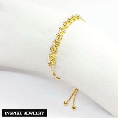 Inspire Jewelry ,สร้อยข้อมือ Design ฝังเพชรสวิส หุ้มทองแท้100% 24K สามารถปรับขนาดได้  พร้อมถุงกำมะหยี่
