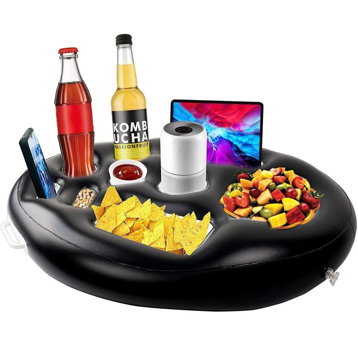 Summer Party Bucket Cup Holder Inflatable Pool Float Beer Drink Cooler  Table Bar Tray Portable Beach Swimming Cup Holder-Silver