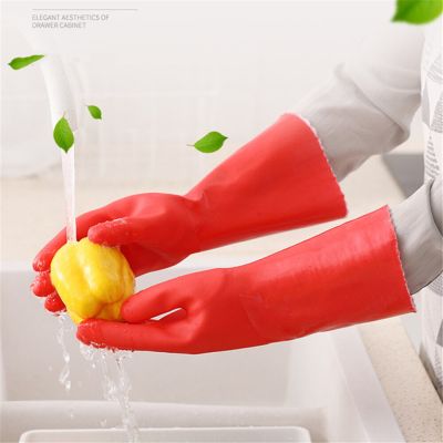 Red Rubber Gloves Winter Thickening Gloves Waterproof Housework Cleaning Gloves Non-slip Dish Wash Kitchen Laundry Warm Gloves Safety Gloves