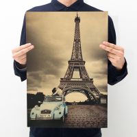 【F032】 The New Kiss Under The Eiffel Tower Poster Vintage Kraft Paper Series Bar Cafe Decorative Painting