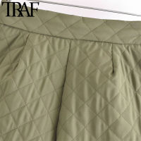 TRAF Women Fashion Front Pockets Thin Padded Shorts Vintage High Waist Side Zipper Female Short Pants Mujer