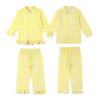 Easter Summer Lemon Gingham Pyjamas Kids Knit Cotton Sleepwear Set Girls Long Sleeve Pajamas