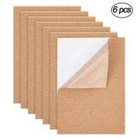 6Pcs Self-adhesive Cork Board 3mm Thickness Natural Wooden Sheets for Coasters Message Boards Hanging Decor DIY Crafts Supplies