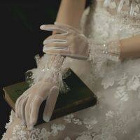 ♝ Ladies Tulle Full Finger Ruffles Gloves Elegant Short Courtesy Summer Gloves for Wedding Dinner Parties