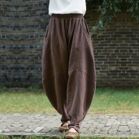 Vintage Yoga Clothes Cotton Linen Women High Waist Pants Baggy Loose Large Oversized Size Womens Cargo Trousers Wide Leg