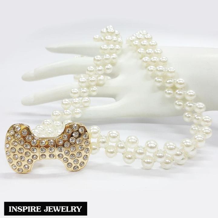 inspire-jewelry-เข็มขัดมุกสวยงาม-หัวเข็มขัดรูปโบว์-งานแฟชั่น
