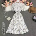 angelfashion Korean fashion peach dress casual floral dress. 